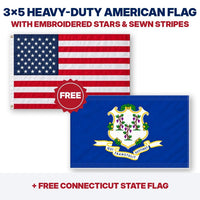 3x5 heavy-duty American flag plus FREE Connecticut State Flag
