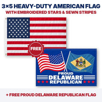 3x5 heavy-duty American flag plus FREE Proud Delaware Republican flag