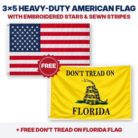 3x5 heavy-duty American flag plus FREE Don't Tread on Florida flag