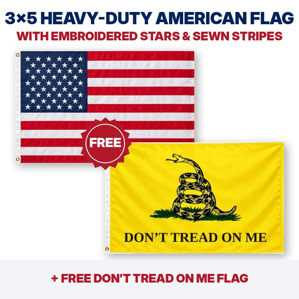 3x5 heavy-duty American flag plus FREE Don't Tread on Me (Gadsden) flag