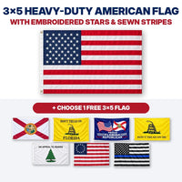3x5 heavy-duty American flag with embroidered stars and sewn stripes plus choice of 1 free 3x5 flag – Florida