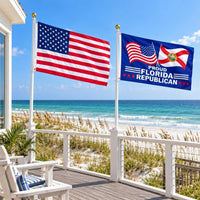 American flag and Proud Florida Republican flag flying side by side outdoors