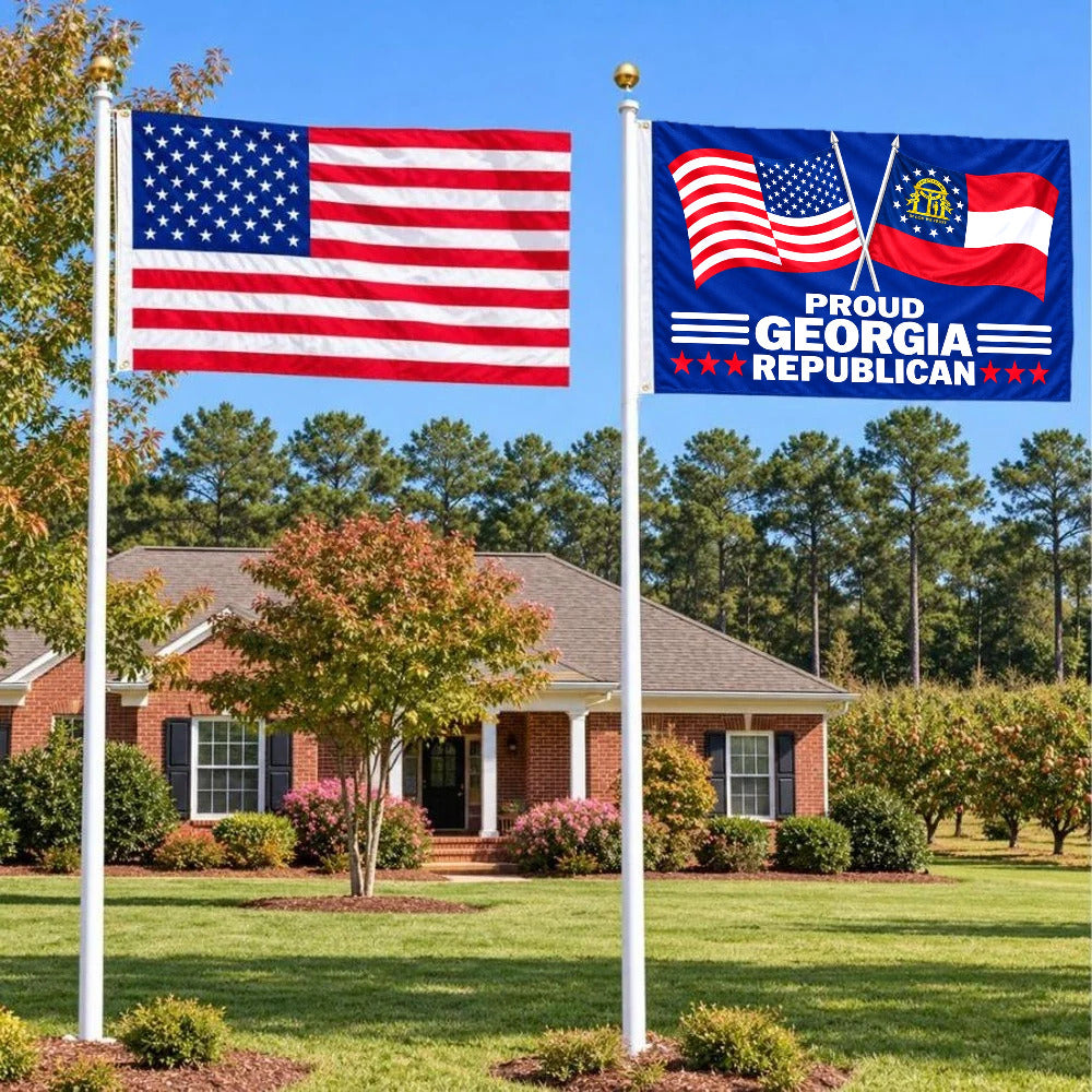 American flag and Proud Georgia Republican flag flying side by side outdoors