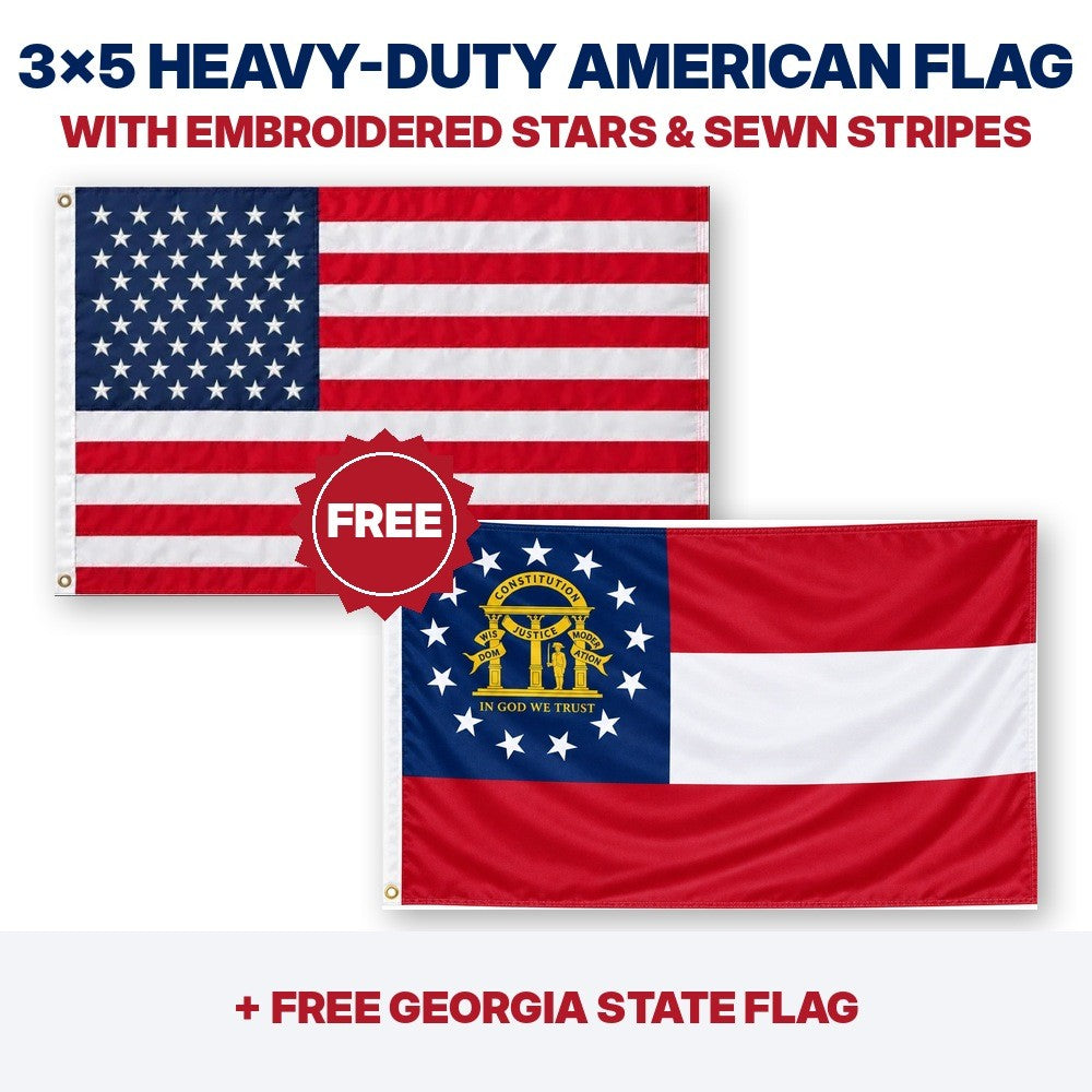 3x5 heavy-duty American flag plus FREE Georgia State Flag