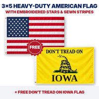 3x5 heavy-duty American flag plus FREE Don't Tread on Iowa flag