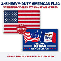 3x5 heavy-duty American flag plus FREE Proud Iowa Republican flag