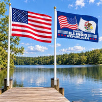 American flag and Proud Illinois Republican flag flying side by side outdoors