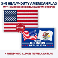 3x5 heavy-duty American flag plus FREE Proud Illinois Republican flag