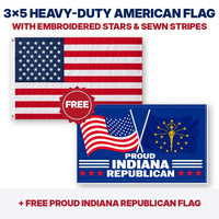 3x5 heavy-duty American flag plus FREE Proud Indiana Republican flag