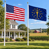 American flag and Indiana State Flag flying side by side outdoors