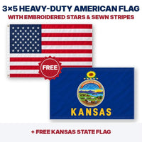3x5 heavy-duty American flag plus FREE Kansas State Flag