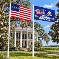 American flag and Proud Louisiana Republican flag flying side by side outdoors