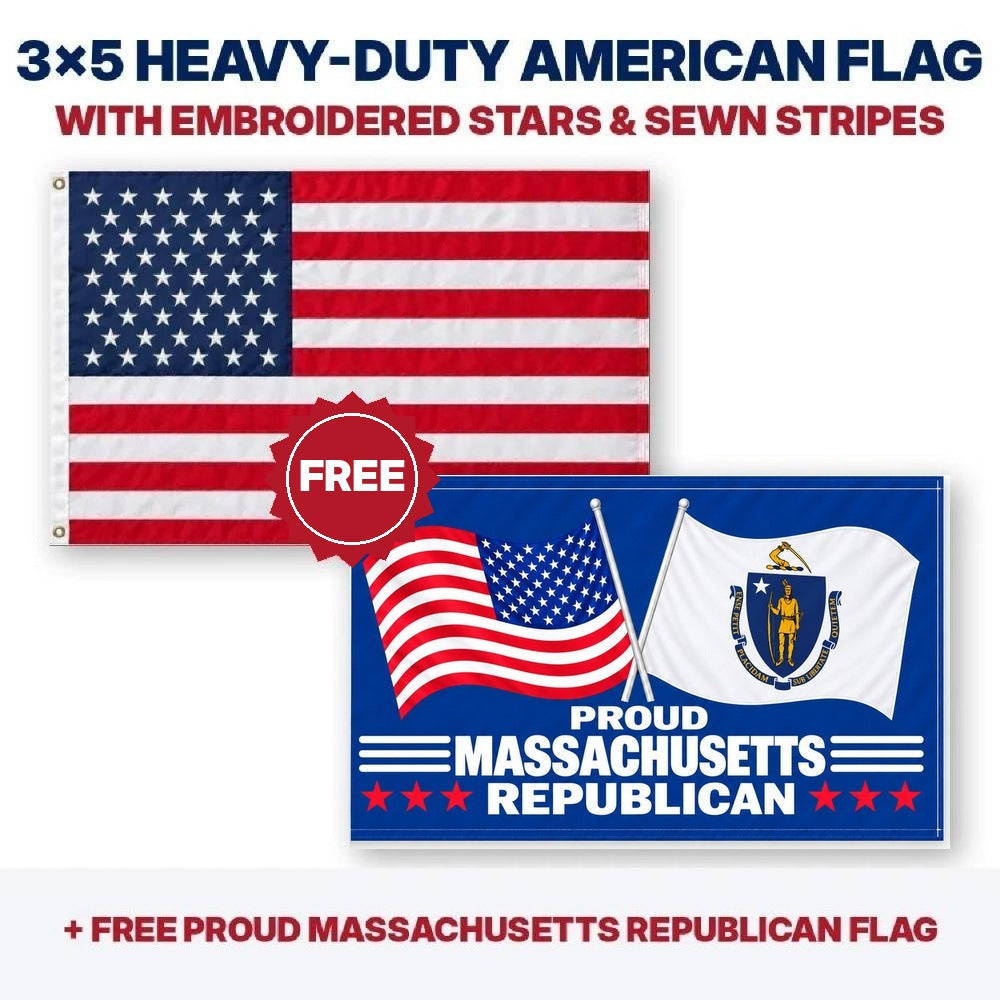 3x5 heavy-duty American flag plus FREE Proud Massachusetts Republican flag