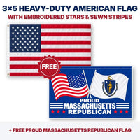 3x5 heavy-duty American flag plus FREE Proud Massachusetts Republican flag