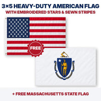 3x5 heavy-duty American flag plus FREE Massachusetts State Flag