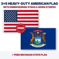 3x5 heavy-duty American flag plus FREE Michigan State Flag