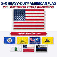 3x5 heavy-duty American flag with embroidered stars and sewn stripes plus choice of 1 free 3x5 flag – Minnesota