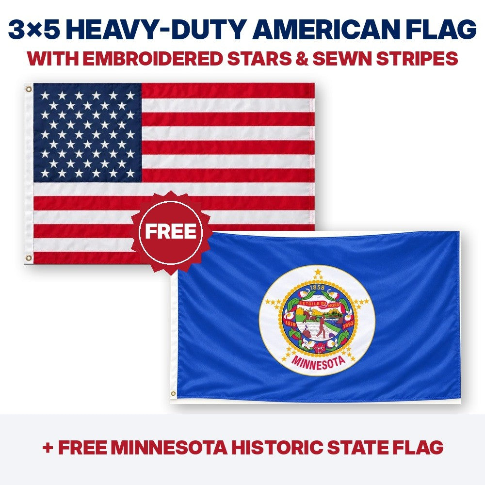3x5 heavy-duty American flag plus FREE Minnesota Historic State Flag