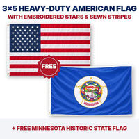 3x5 heavy-duty American flag plus FREE Minnesota Historic State Flag