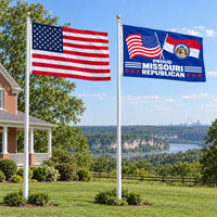 American flag and Proud Missouri Republican flag flying side by side outdoors