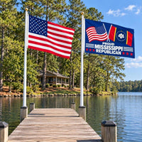 American flag and Proud Mississippi Republican flag flying side by side outdoors
