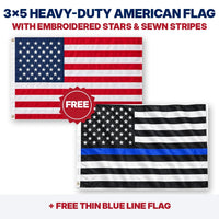 3x5 heavy-duty American flag plus FREE Thin Blue Line flag