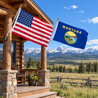 American flag and Montana State Flag flying side by side outdoors