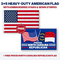 3x5 heavy-duty American flag plus FREE Proud North Carolina Republican flag