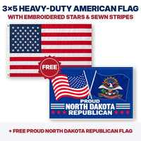 3x5 heavy-duty American flag plus FREE Proud North Dakota Republican flag