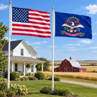 American flag and North Dakota State Flag flying side by side outdoors