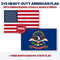 3x5 heavy-duty American flag plus FREE North Dakota State Flag