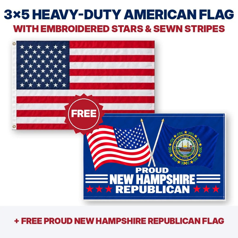 3x5 heavy-duty American flag plus FREE Proud New Hampshire Republican flag
