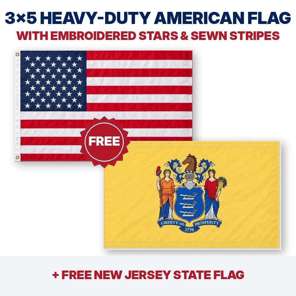 3x5 heavy-duty American flag plus FREE New Jersey State Flag