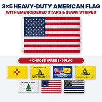 3x5 heavy-duty American flag with embroidered stars and sewn stripes plus choice of 1 free 3x5 flag – New Mexico
