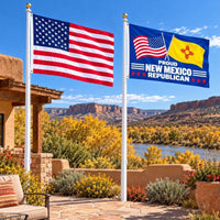American flag and Proud New Mexico Republican flag flying side by side outdoors