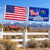 American flag and Proud Nevada Republican flag flying side by side outdoors
