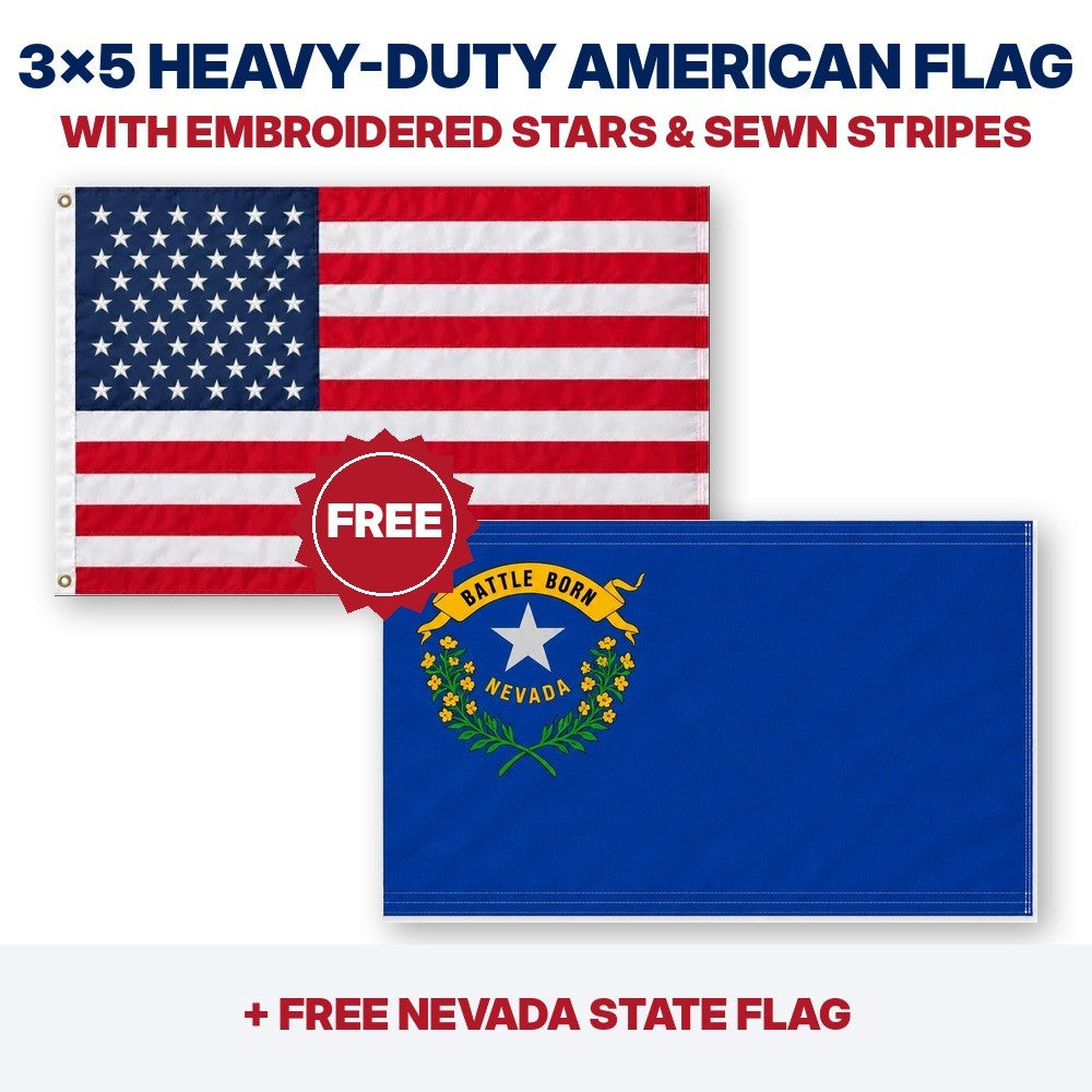 3x5 heavy-duty American flag plus FREE Nevada State Flag
