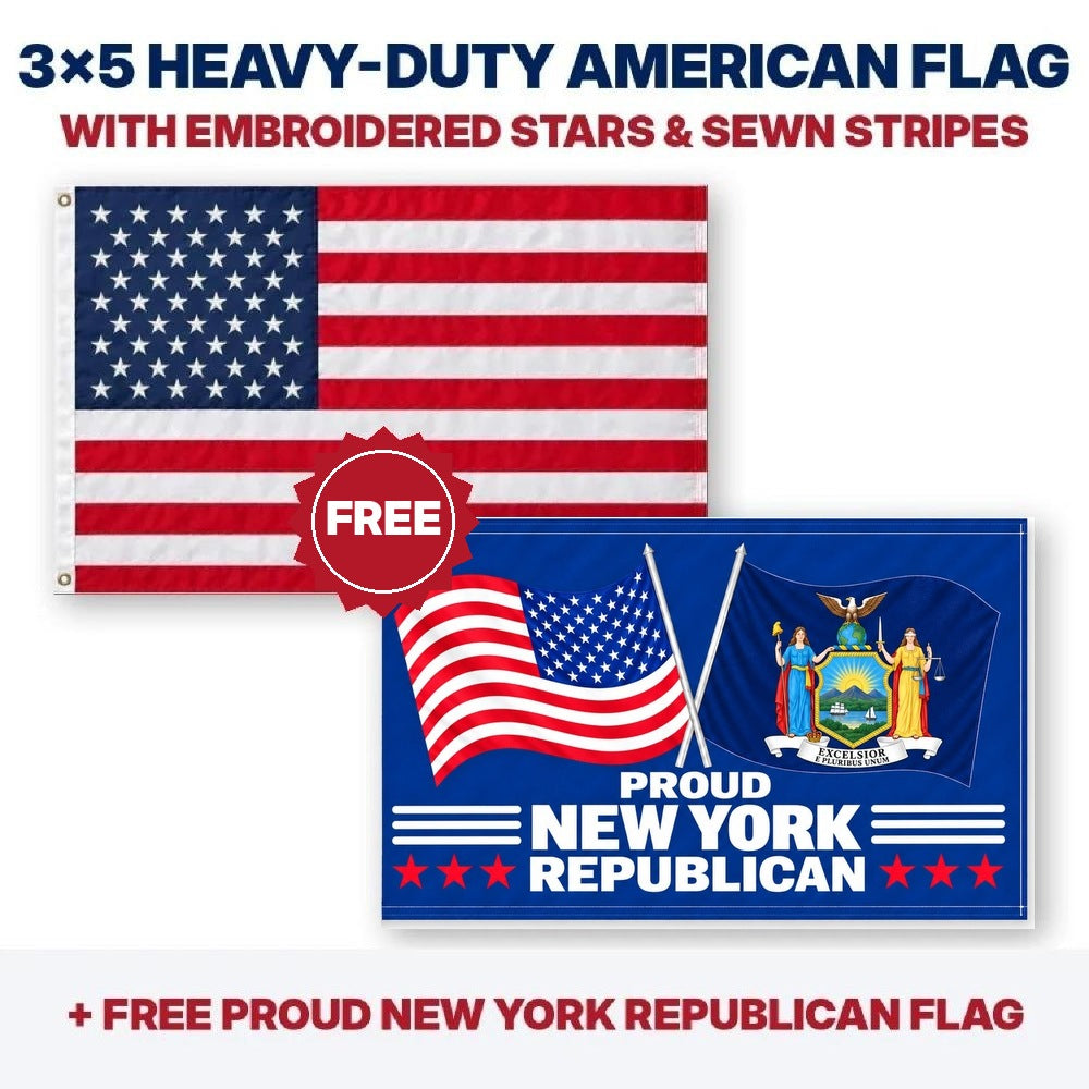 3x5 heavy-duty American flag plus FREE Proud New York Republican flag