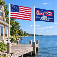 American flag and Proud Ohio Republican flag flying side by side outdoors
