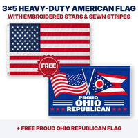 3x5 heavy-duty American flag plus FREE Proud Ohio Republican flag