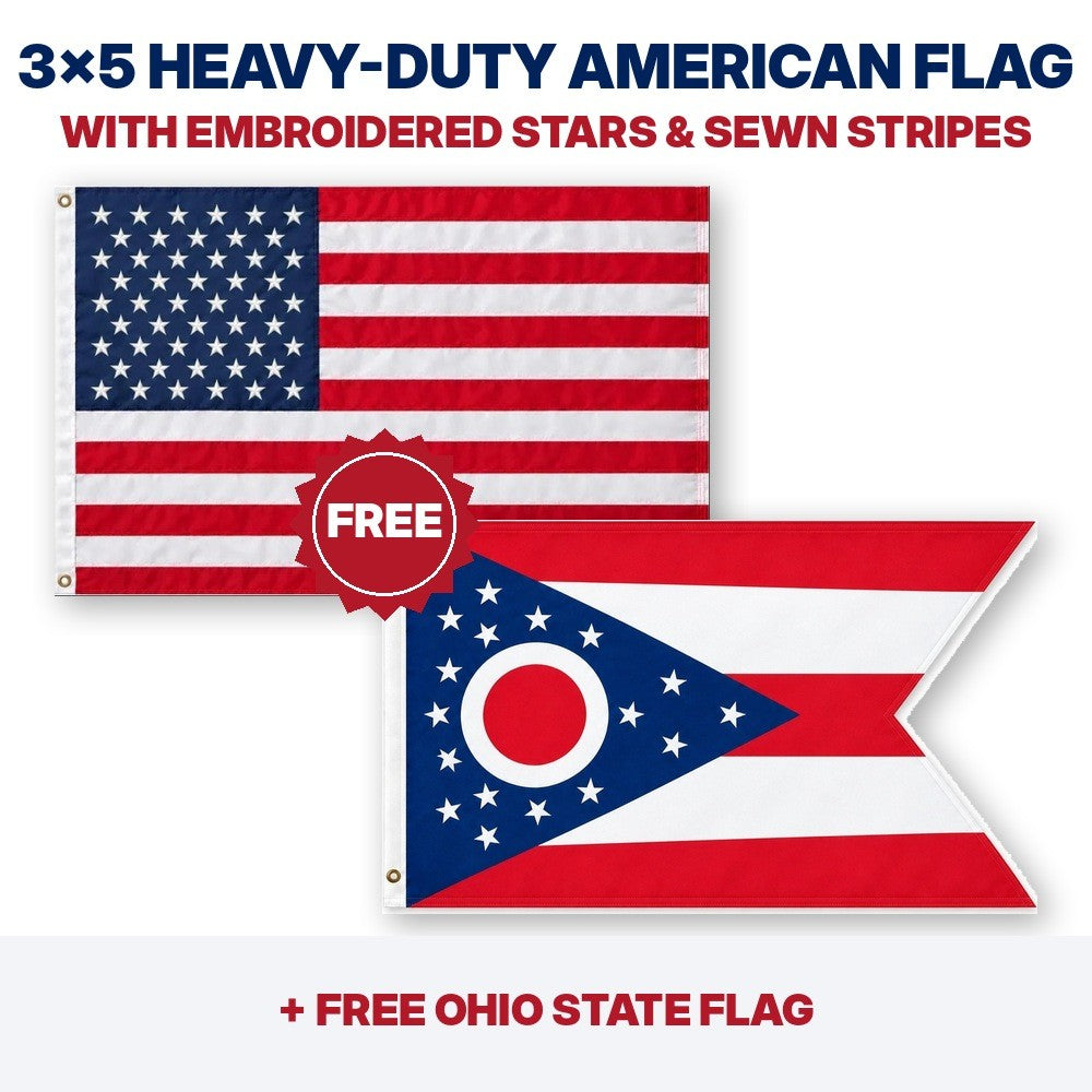 3x5 heavy-duty American flag plus FREE Ohio State Flag