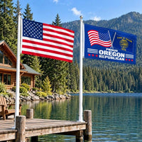 American flag and Proud Oregon Republican flag flying side by side outdoors