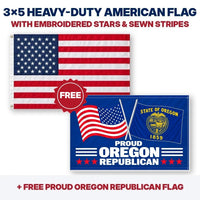 3x5 heavy-duty American flag plus FREE Proud Oregon Republican flag