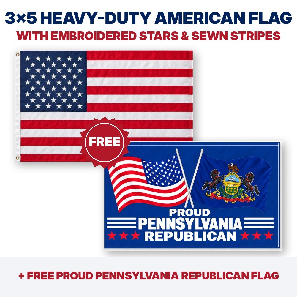 3x5 heavy-duty American flag plus FREE Proud Pennsylvania Republican flag