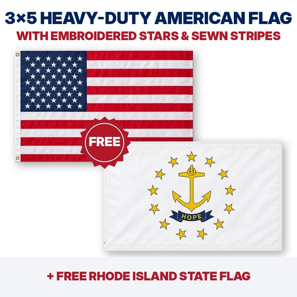 3x5 heavy-duty American flag plus FREE Rhode Island State Flag