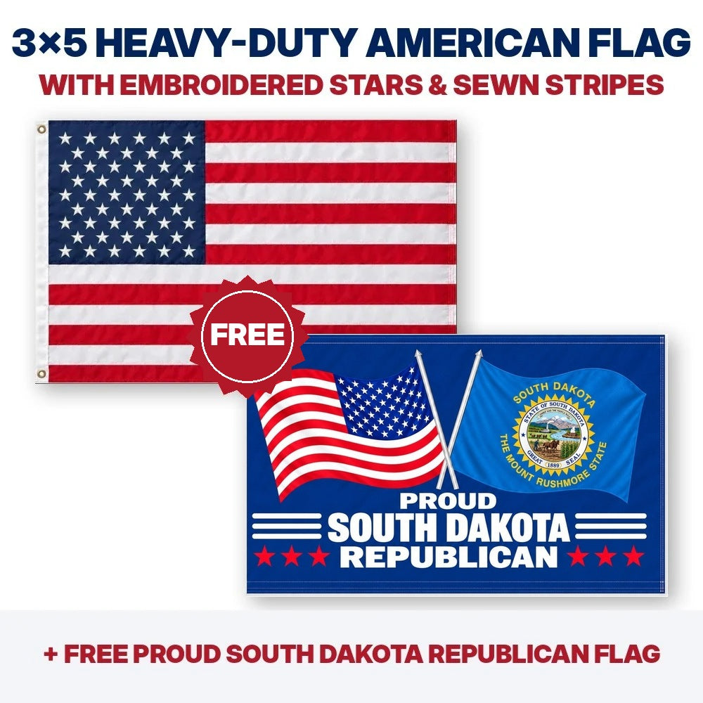 3x5 heavy-duty American flag plus FREE Proud South Dakota Republican flag