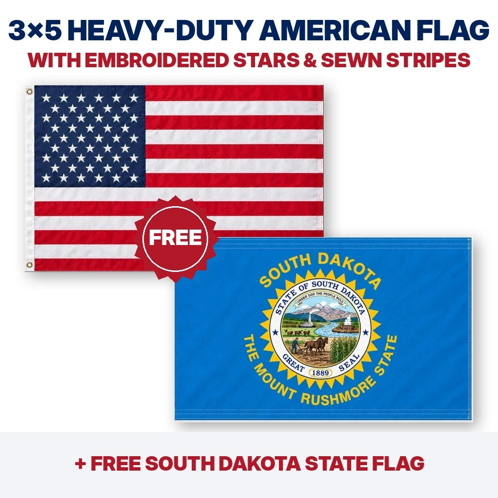 3x5 heavy-duty American flag plus FREE South Dakota State Flag