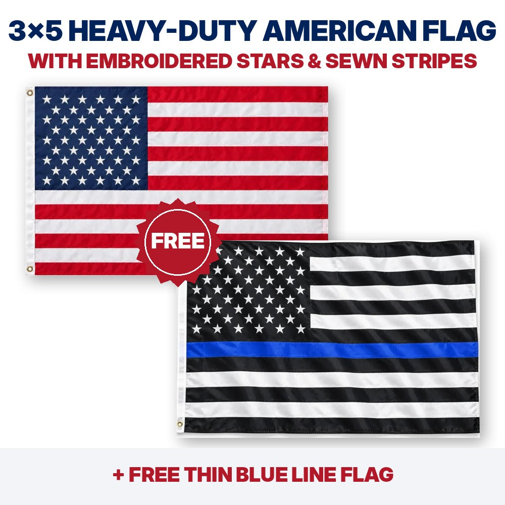 3x5 heavy-duty American flag plus FREE Thin Blue Line flag