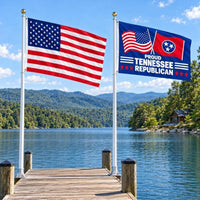 American flag and Proud Tennessee Republican flag flying side by side outdoors