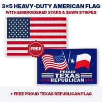 3x5 heavy-duty American flag plus FREE Proud Texas Republican flag